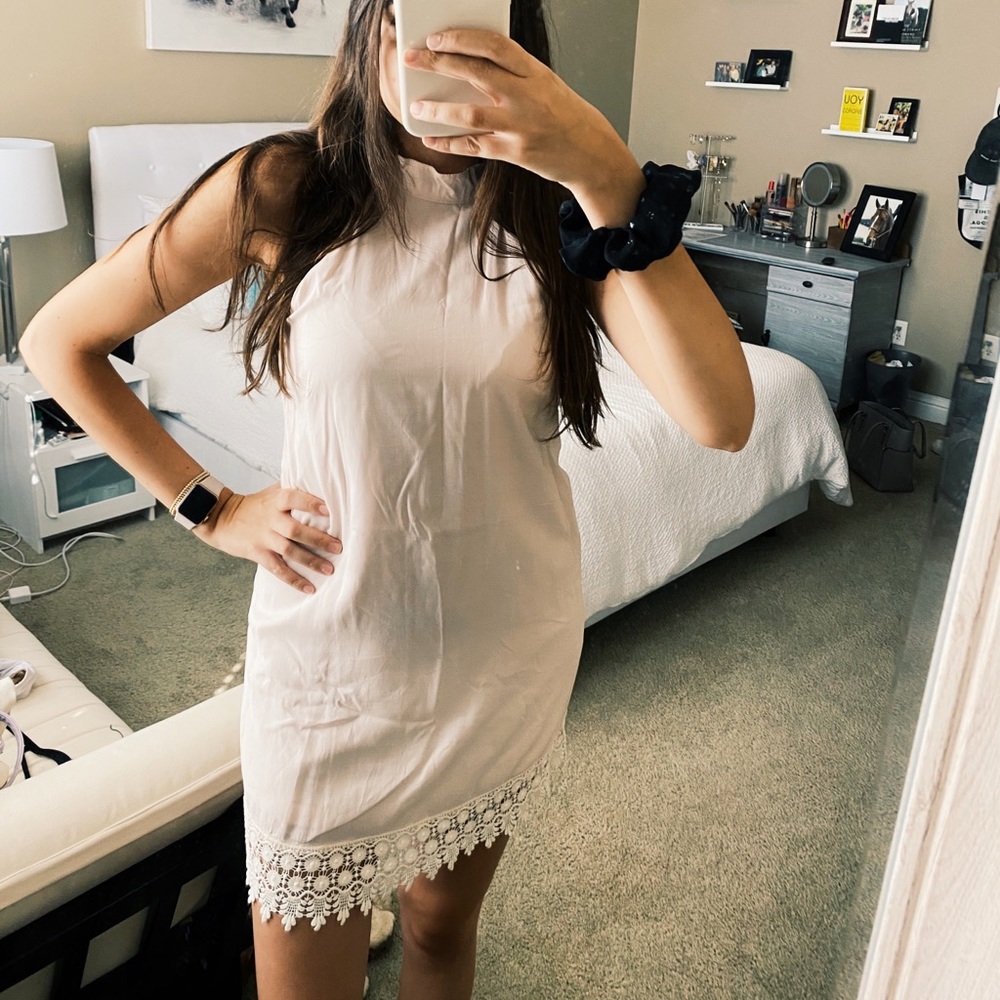 Cream/Pink high neck tank dress